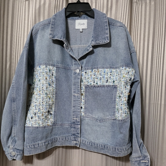 Royalty For Me Blue Jean Jacket with Multicolor Accents. NWOT - Picture 1 of 4
